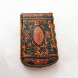 Small Leather Covered Mondaine Compact with Powder and Rouge Spaces # 20834